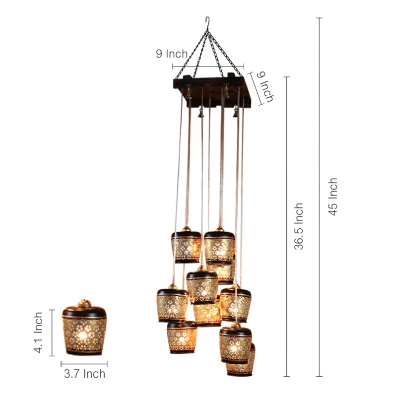 Moorni Moon-10 Chandelier With Metal Hanging Lamps In Simmering Gold (10 Shades)