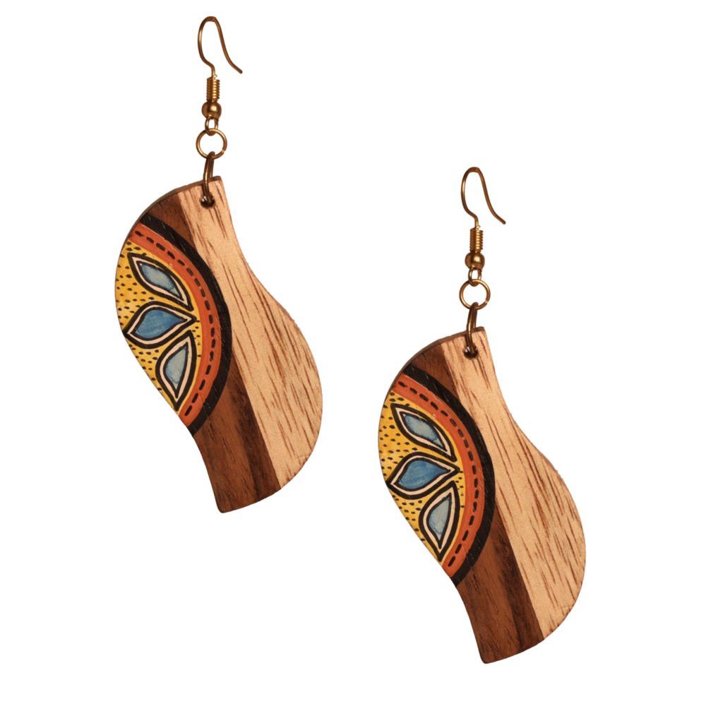 Moorni Orchid Handcrafted Tribal Wooden Earrings