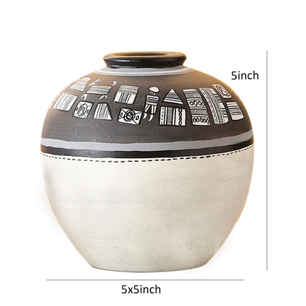 Moorni Vase Earthen Handcrafted Black & White Warli 5x5(HxD)
