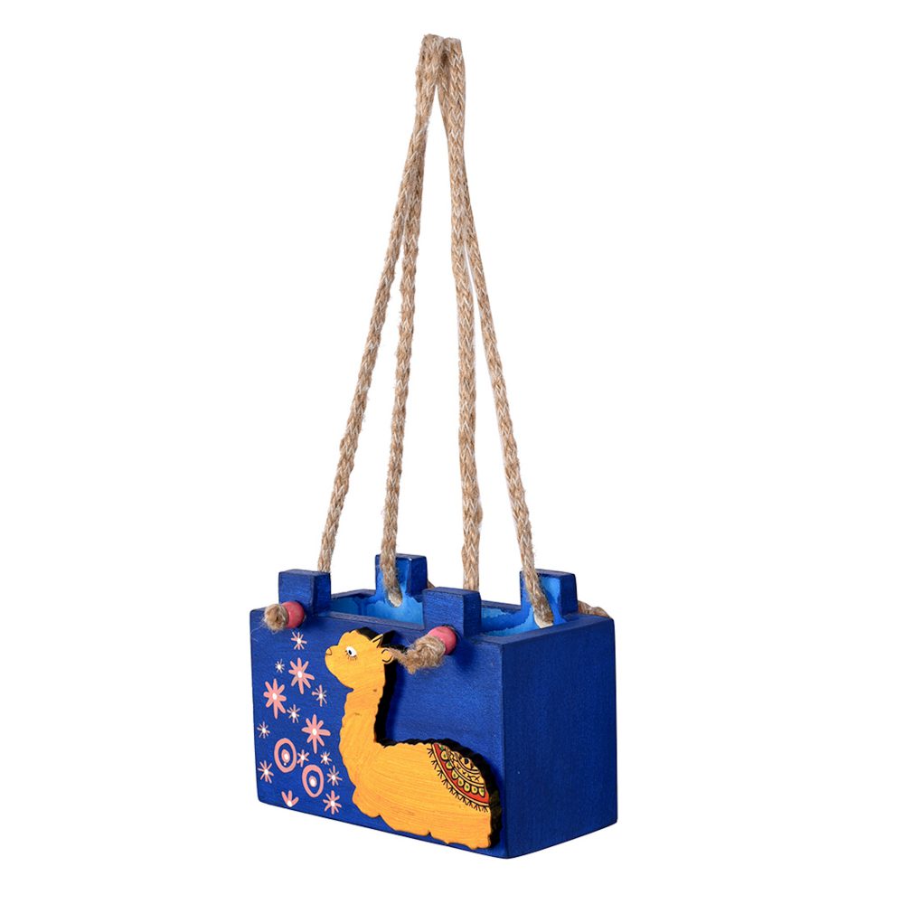 Moorni Pen Holder Handcrafted Tribal Art Wooden Alpaca Blue (5x2.5x11)