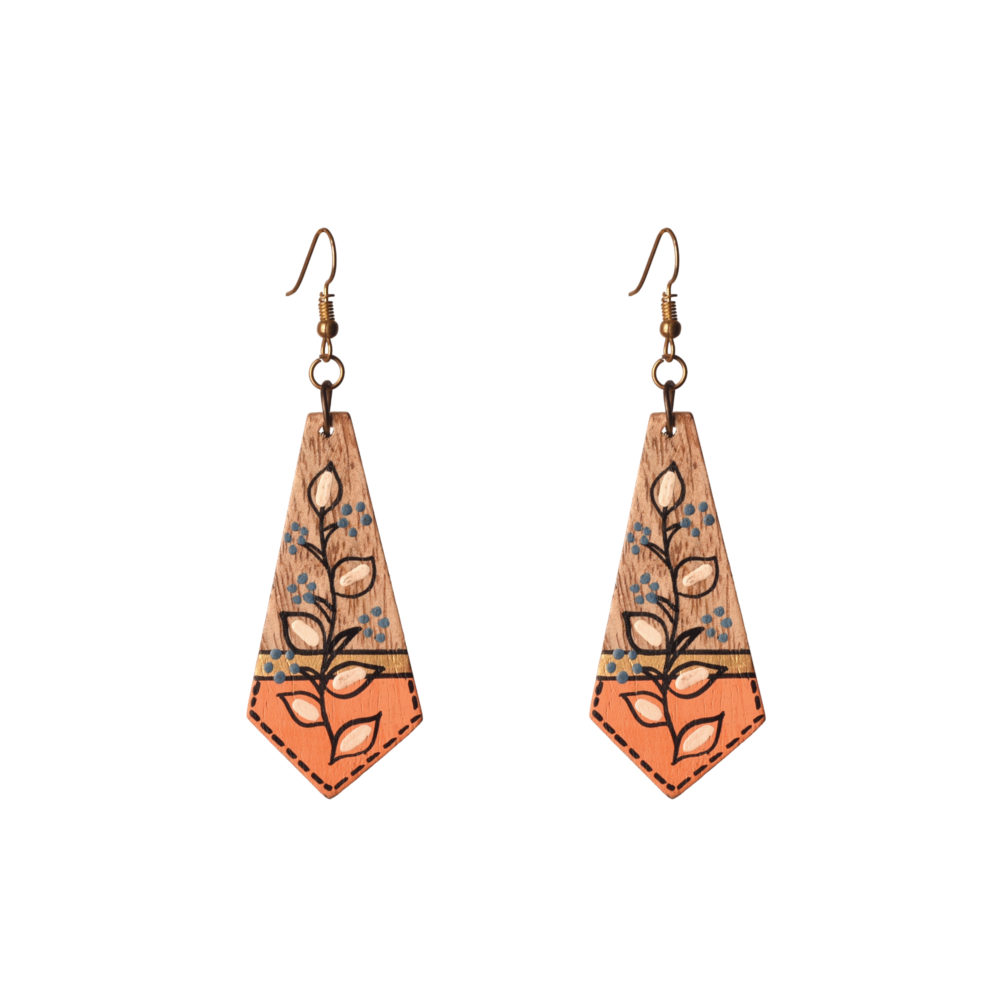 Moorni The Floral Arrows Handcrafted Tribal Wooden Earrings