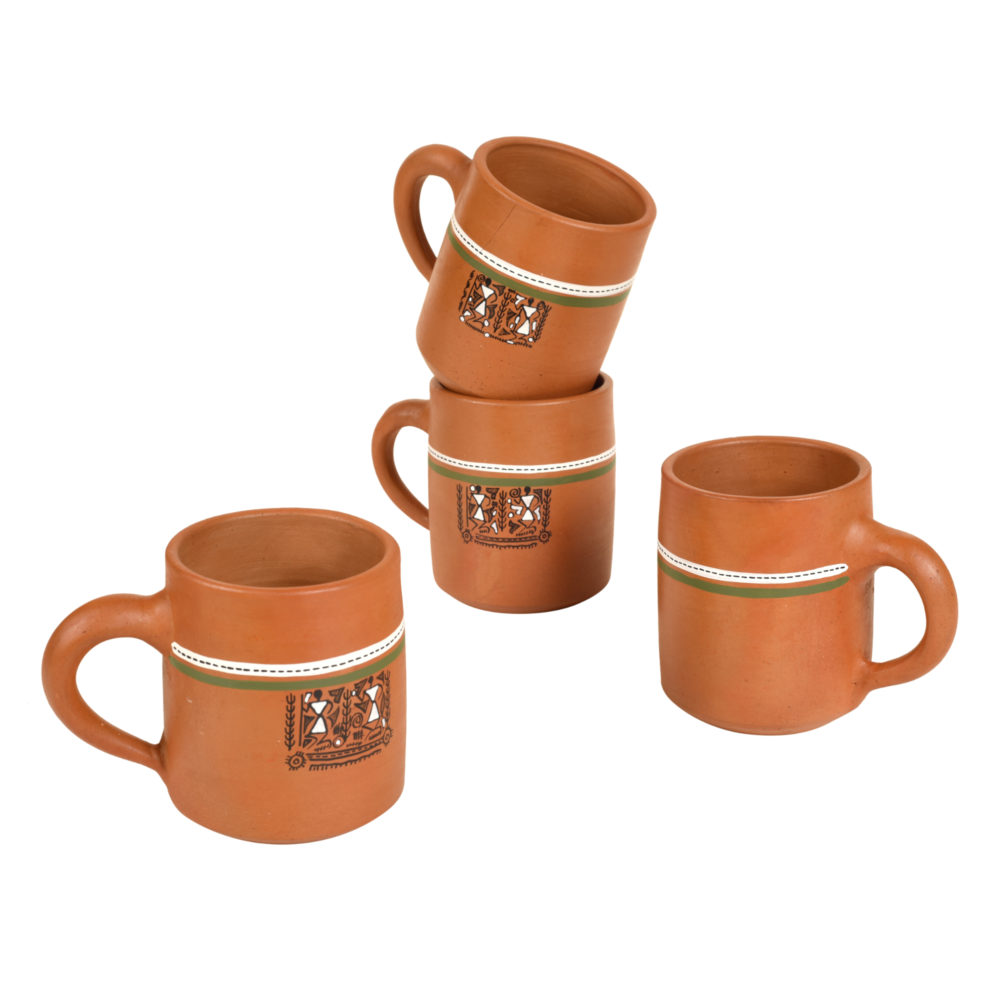 Moorni Knosh-A Earthen Cups with Tribal Motifs (Set of 4)