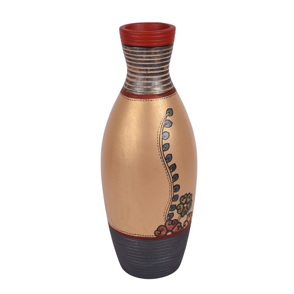 Moorni Vase Earthen Handcrafted Simmer Gold Madhubani 12x4(HxD)
