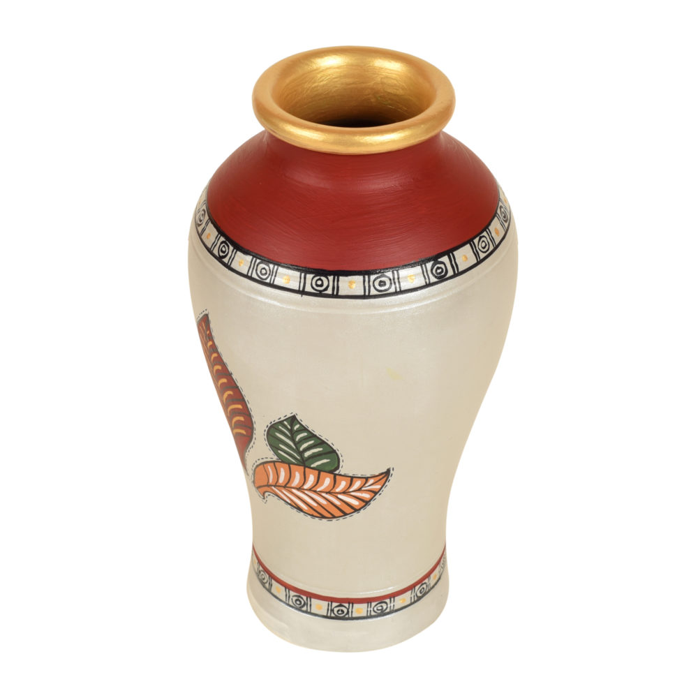 Moorni Silver Bloom Earthen Vase Handpainted in Tribal Art (9x5)