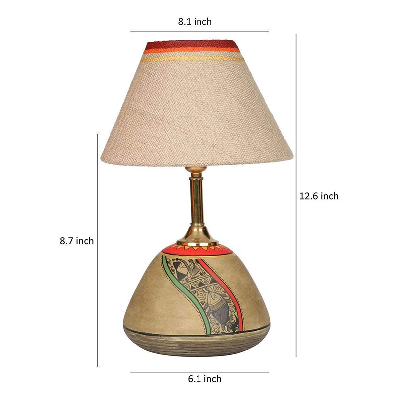 Moorni Table Lamp Beige Earthen Handcrafted with White Shade (12.6x6.1 in)