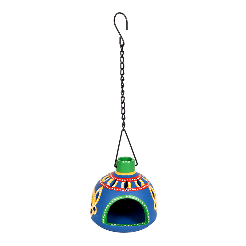 Moorni Terracotta Handpainted Blue Matki Hanging Tea Light