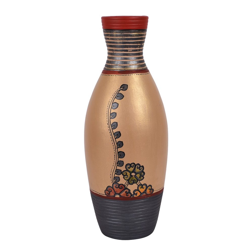 Moorni Vase Earthen Handcrafted Simmer Gold Madhubani 12x4(HxD)
