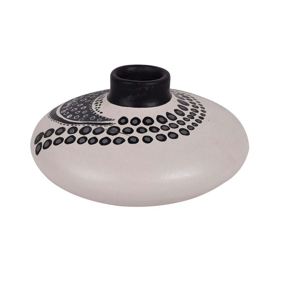 Moorni Vase Earthen Handcrafted White Warli 3.5x6.5(HxD)