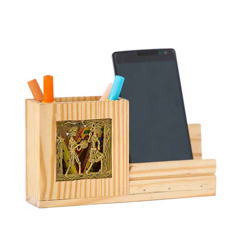 Olha-o Pine Wood Pen Stand with Mobile Holder
