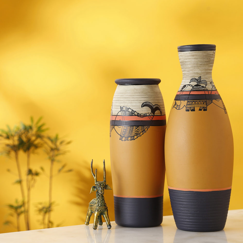 Moorni Earthen Vases Handpainted in Madhubani Tattoo Art