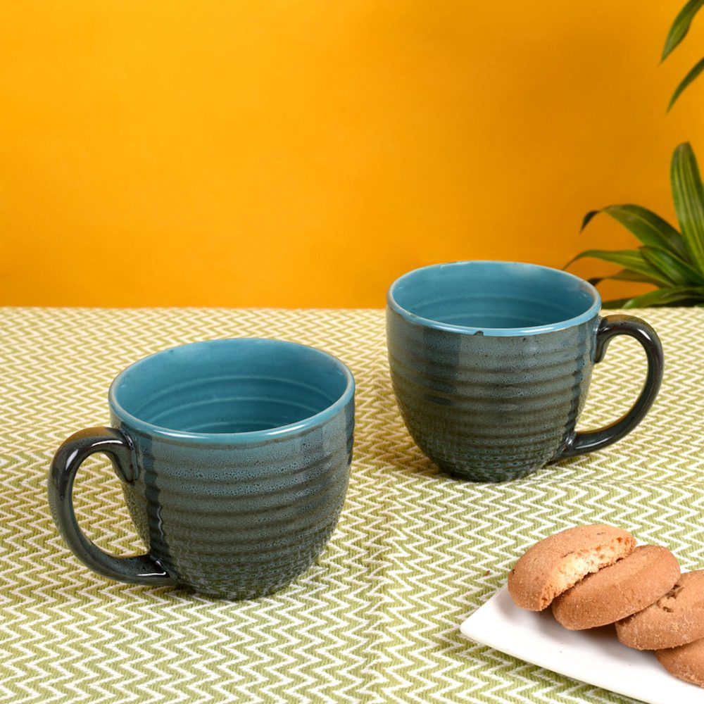 Moorni Coffee Mug Ceramic Bluish Grey (Set of 2) (5x3.75x3.1)