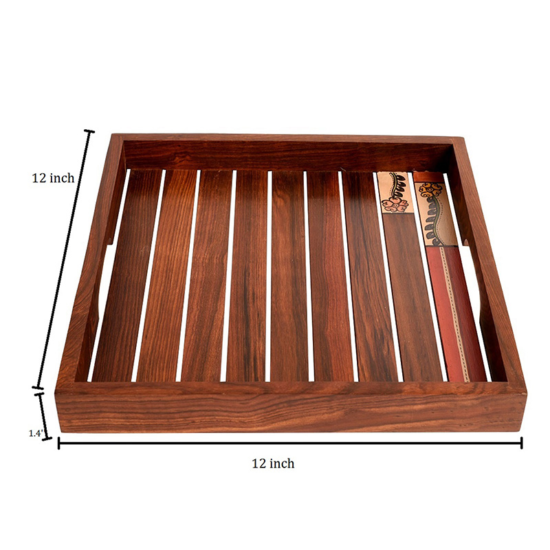Moorni Trays with Tribal Art Handcrafted in RoseWood - Set of 2 (12x12/10.6x10.6 in)