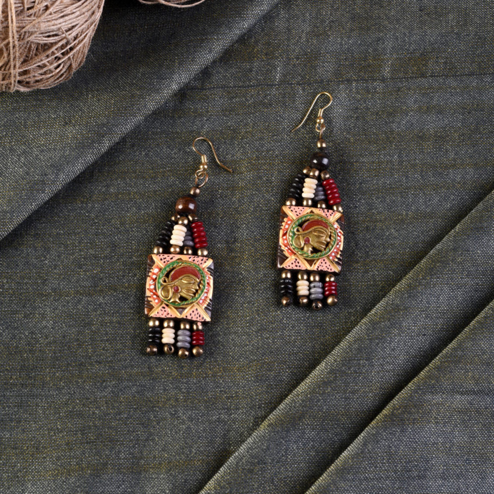 Moorni The Empress Handcrafted Tribal Dhokra Earrings in Multicolour