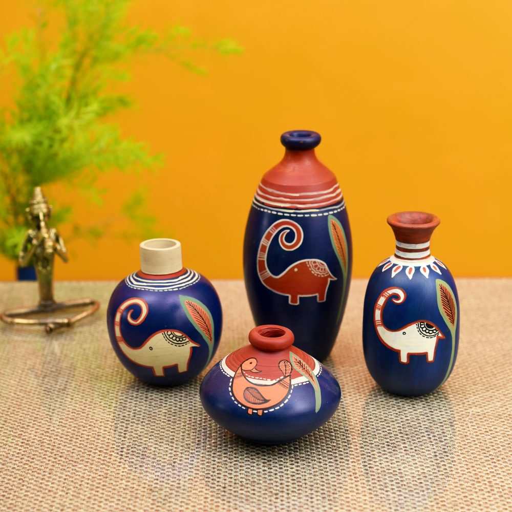 Moorni Happy Elephant Vases (So4) in Blue (5x2.5/4x3/2.5x2.5/6x3 HxDia)
