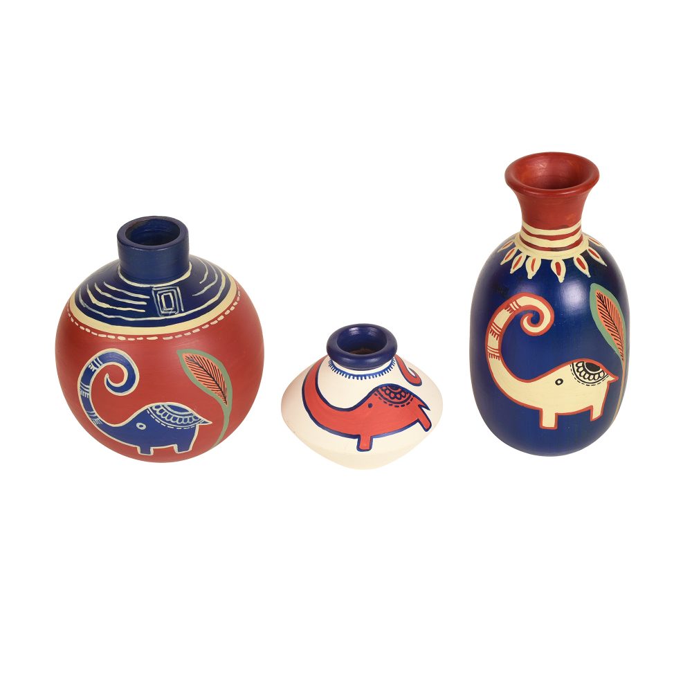 Moorni Happy Elephant Vases (So3) in Red/Blue/White (2.5x5/3x4/2.5x2.5)