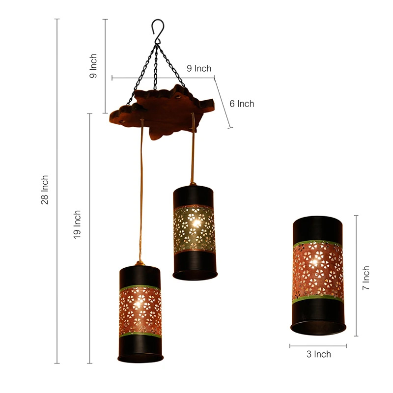 Moorni Celo-2 Chandelier With Cylindrical Metal Hanging Lamps (2 Shades)