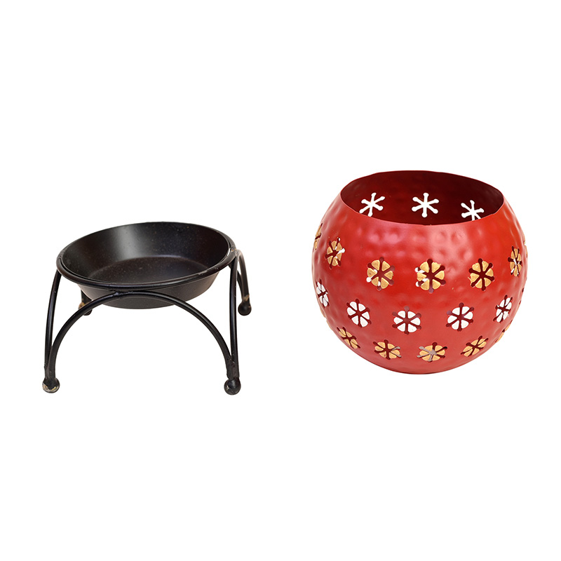 Moorni Red Polka Tealight in Round Shape with Metal Stand