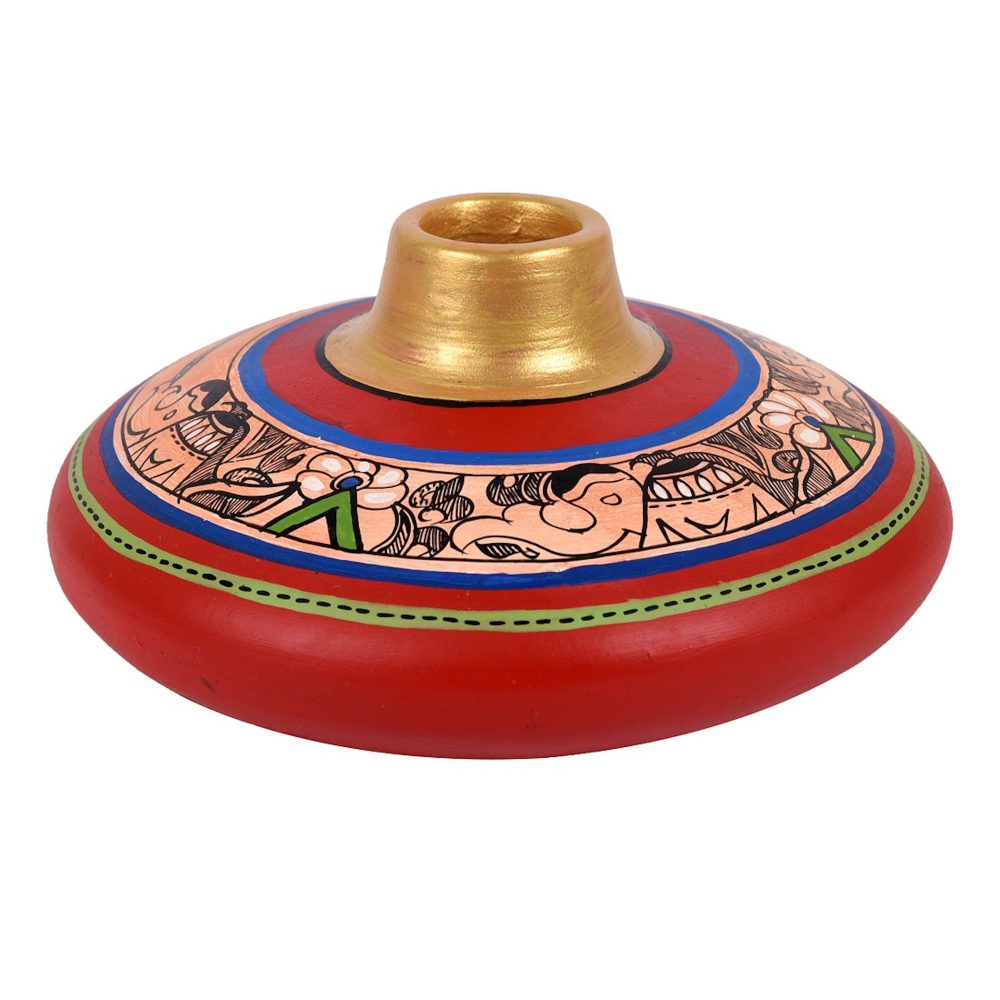 Moorni Vase Earthen Handcrafted Red Madhubani 3.5x6.5(HxD)
