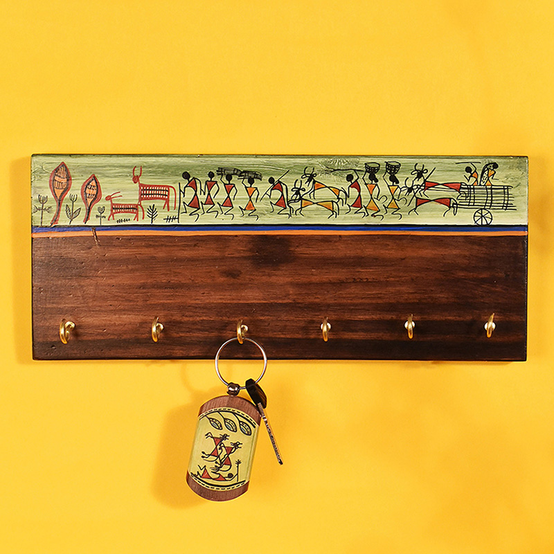 Moorni Key Holder Handcrafted Warli 6 keys - (12x2x5 in)