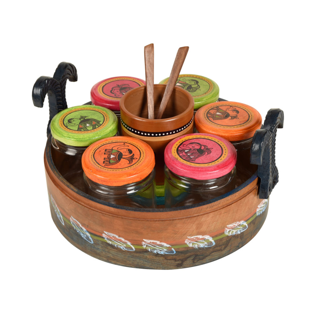 Moorni Dadijixs Pickle Jar in Tray with Earthen Spoon Holder