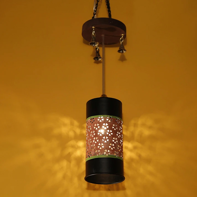 Moorni Celo-1 Cylindrical Metal Pendant Lamp In Orange