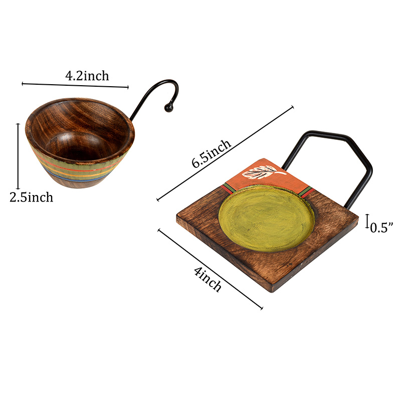 Moorni Hook-ed Snack Bowl with Square Tray Two Sets - (6.5x4x4.5 in)
