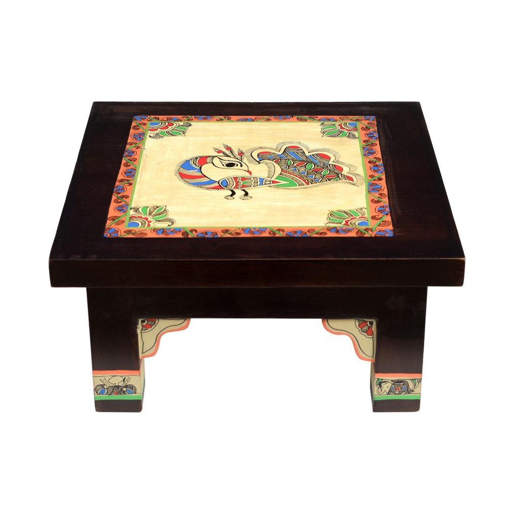 Moorni Peacock Chowki in Teakwood (12x12x6)