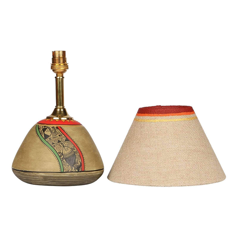 Moorni Table Lamp Beige Earthen Handcrafted with White Shade (12.6x6.1 in)