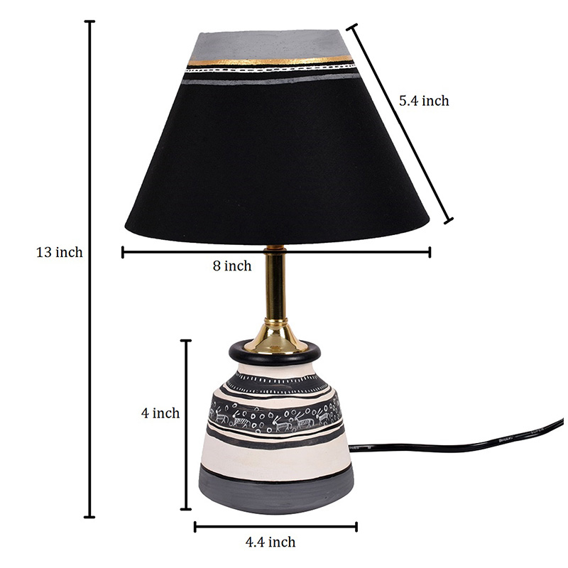 Moorni Table Lamp B&W Small Earthen Handcrafted with Black Shade - (9x4.5 in)