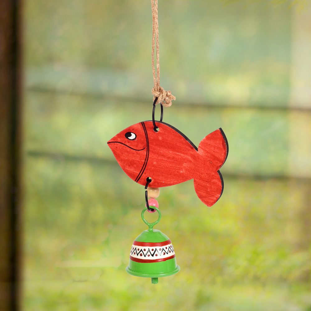 Moorni Handpainted Red Fish Wind Chimes for Home Decorative