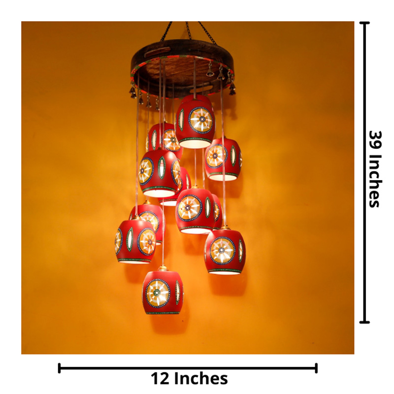 Moorni Cona-12 Chandelier With Barrel Shaped Metal Hanging Lamps (12 Shades)