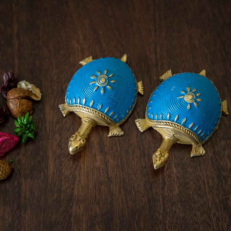 Olha-o Dhokra Tortoise Table Top Set - Sky Blue