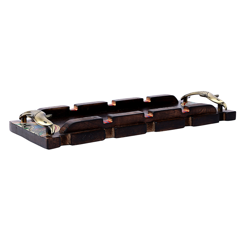 Moorni Tray Handcrafted with Warli design & Fish Handles - (15x6 in)
