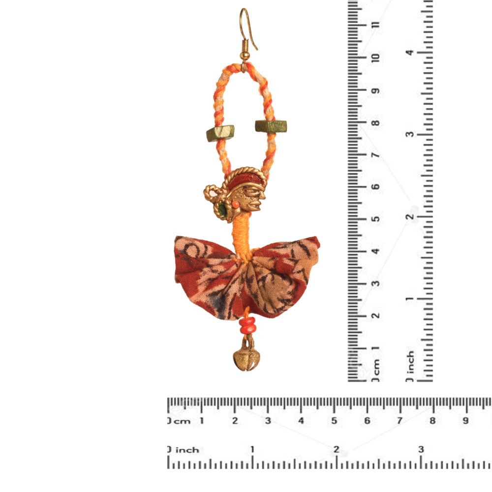 Moorni The Empress Handcrafted Tribal Dhokra Earrings in Red Floral Design