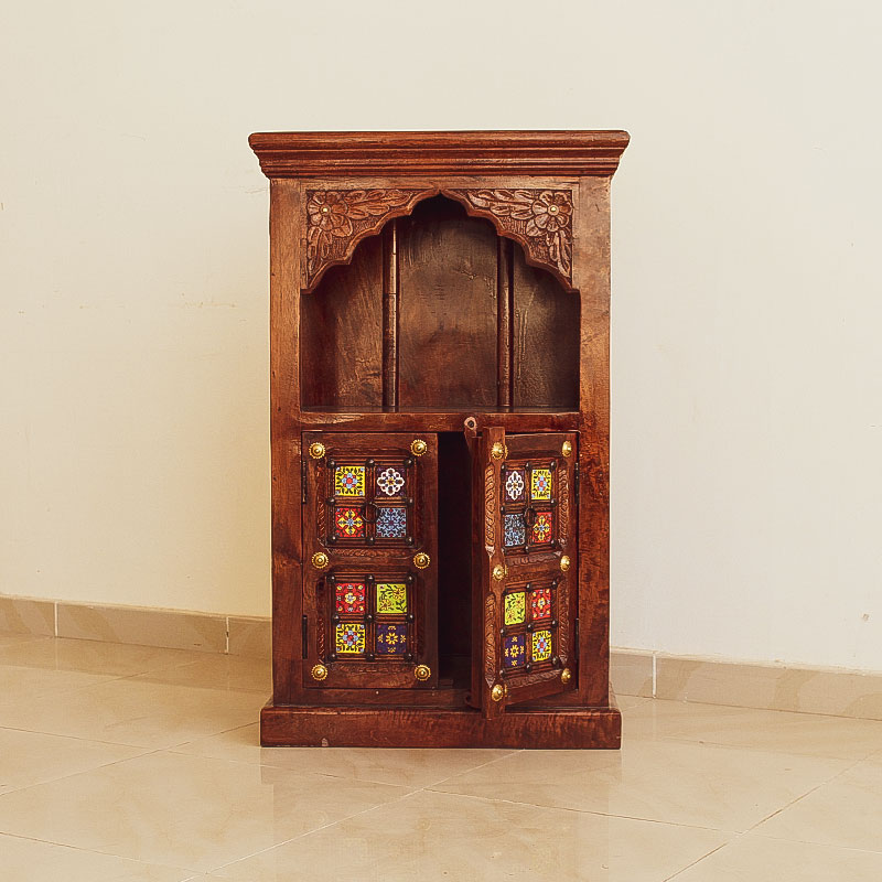 Moorni India Wooden and Brass Temple  with Door