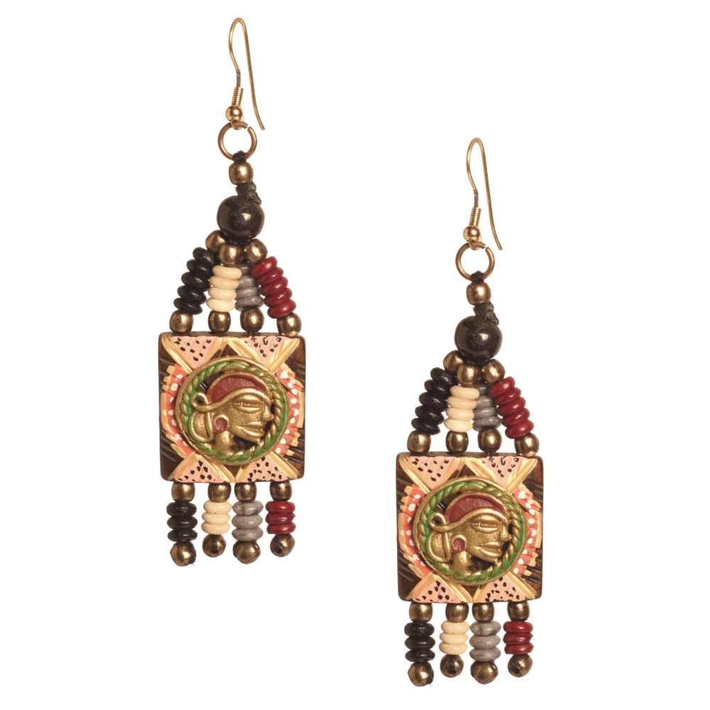 Moorni The Empress Handcrafted Tribal Dhokra Earrings in Multicolour