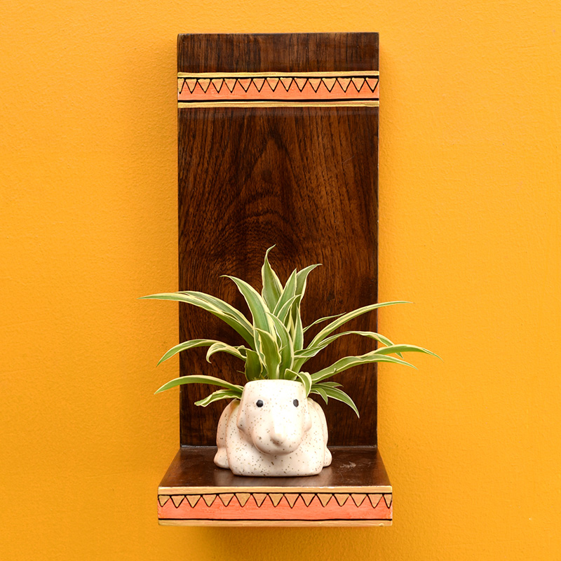 Moorni Puppy Wall Decor Shelf with Ceramic Pot - (5x7x11 in)