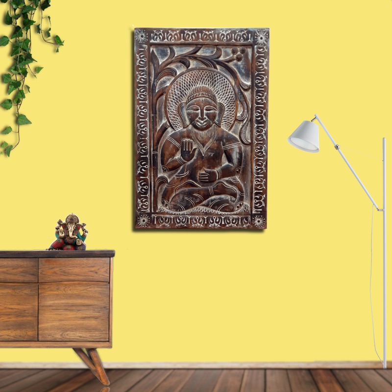 Moorni Large Buddha Wall Accent in Natural Wood