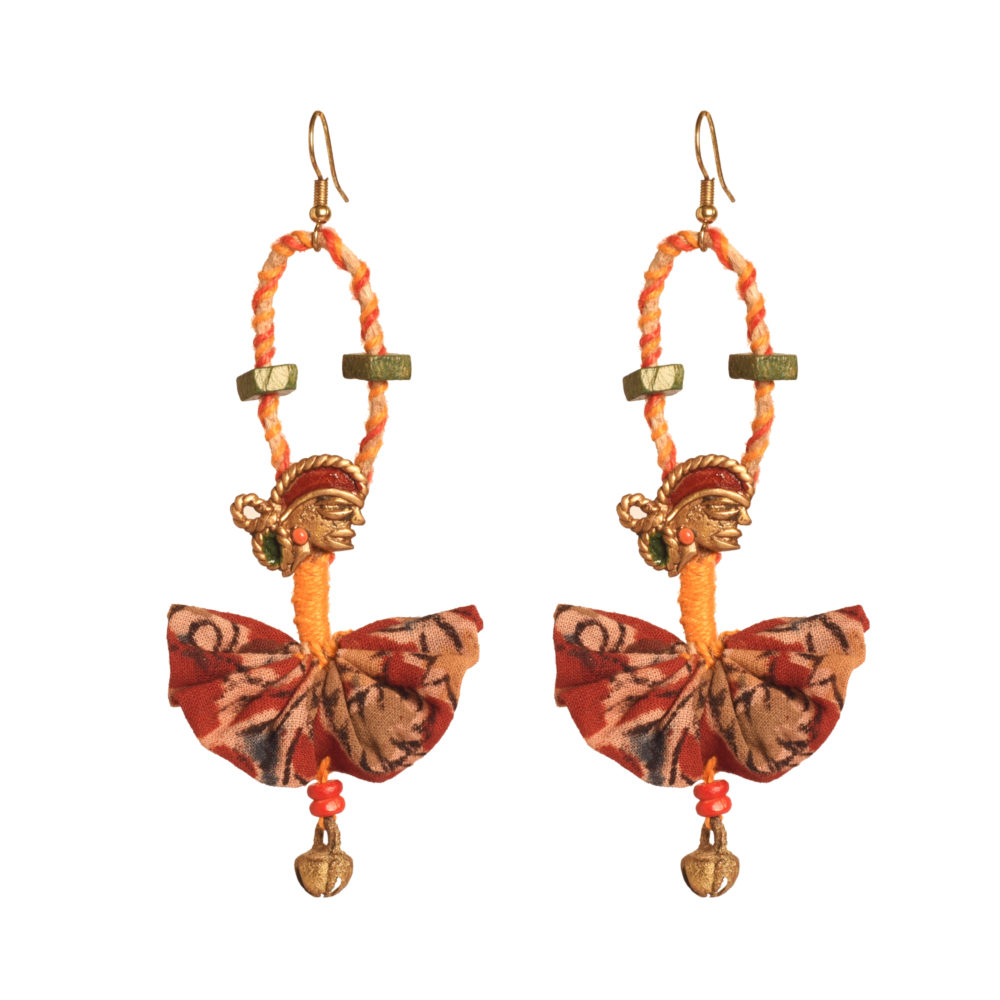 Moorni The Empress Handcrafted Tribal Dhokra Earrings in Red Floral Design