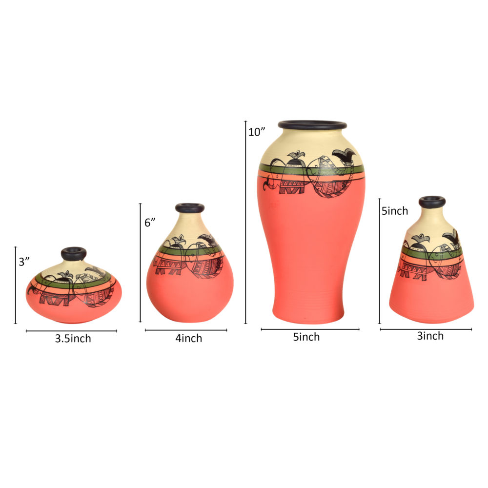 Moorni Handpainted Earthen Vases with Madhubani Tattoo Art