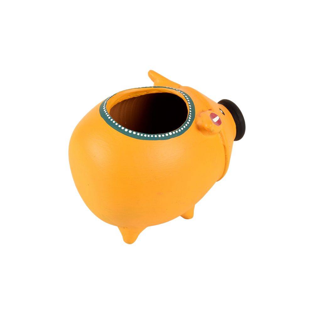 Moorni Yellow Pig Earthen Planter (5x6.5x4)