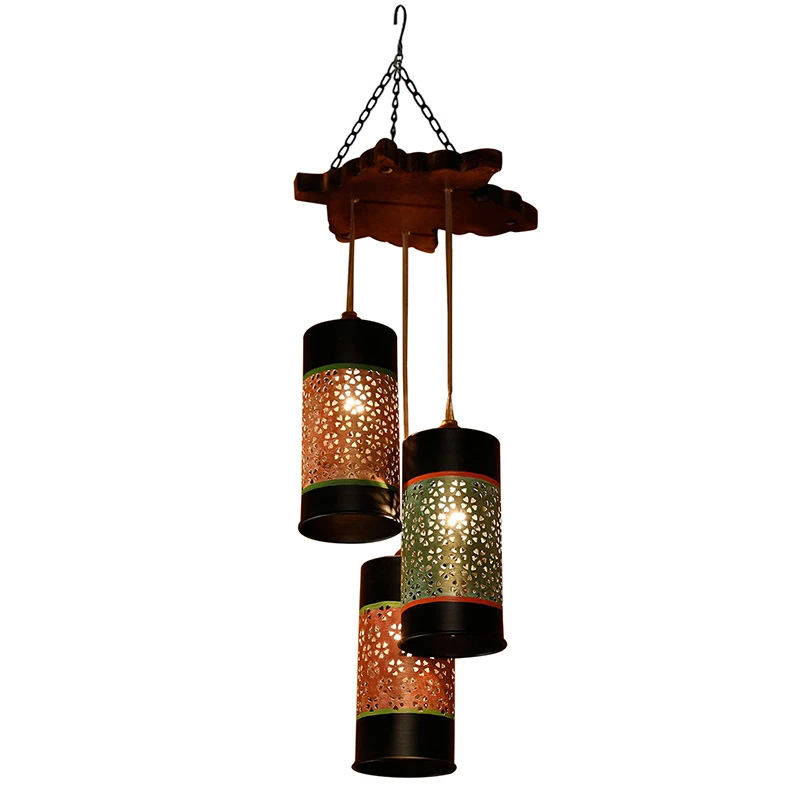Moorni Celo-3 Chandelier With Cylindrical Metal Hanging Lamps (3 Shades)