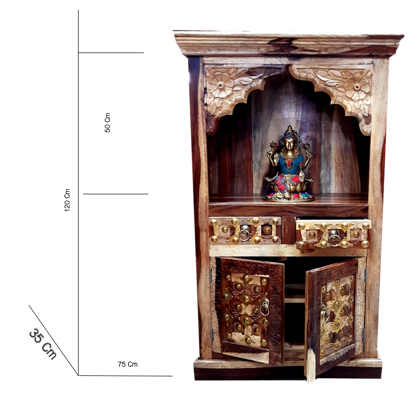 Moorni Home Wooden Temple With Storage Real Wood