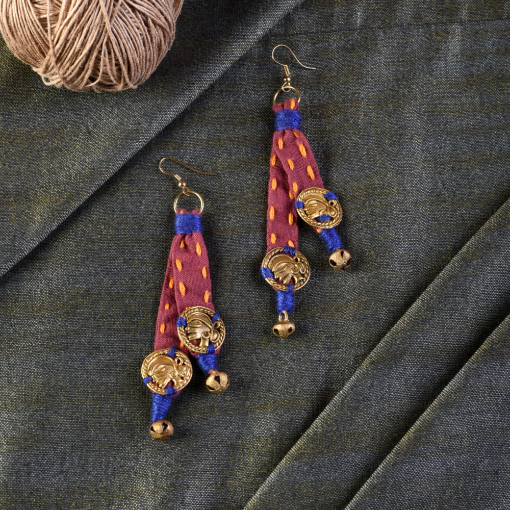 Moorni The Tribal Drops Handcrafted Dhokra Earrings in fabric