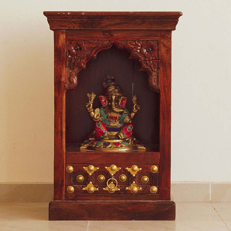 Moorni India Wooden and Brass Temple (Wall Mount)