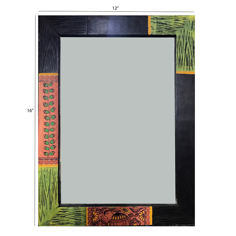 Moorni Mirror Handcrafted with Madhubani Art - (12x16 in)