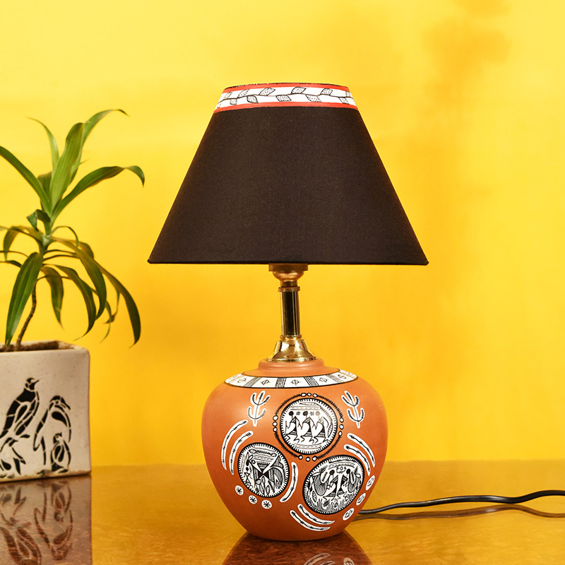 Moorni Table Lamp Terracotta Earthen Handcrafted with Black Shade - (8.5x5 in)
