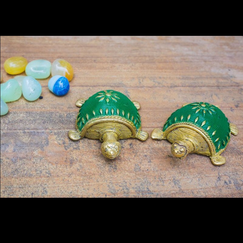 Dhokra Tortoise Table Top Set- Green