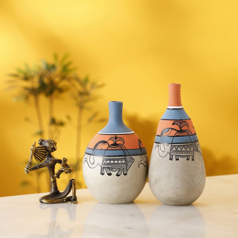 Moorni Earthen Vases Handpainted in Madhubani Tattoo Art