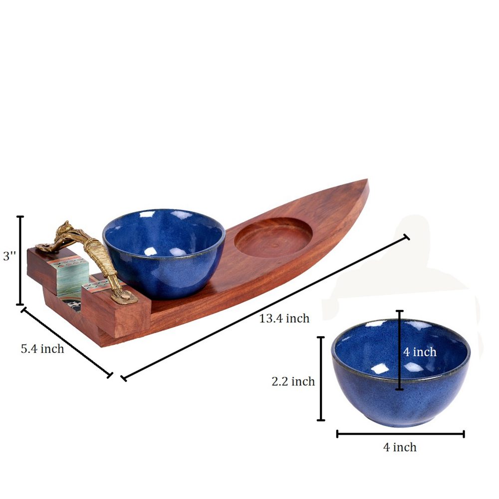 Moorni Bowls with Serving Tray 2 Ceramic Bowls (Set of 3) (13x5.5x3)